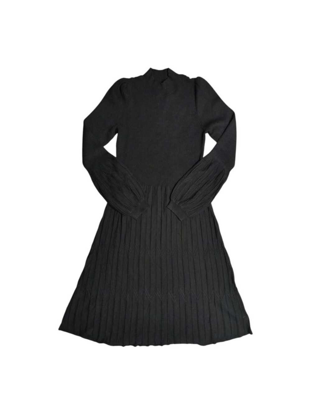 Draper James Black Long-Sleeve Pleated Midi Dress